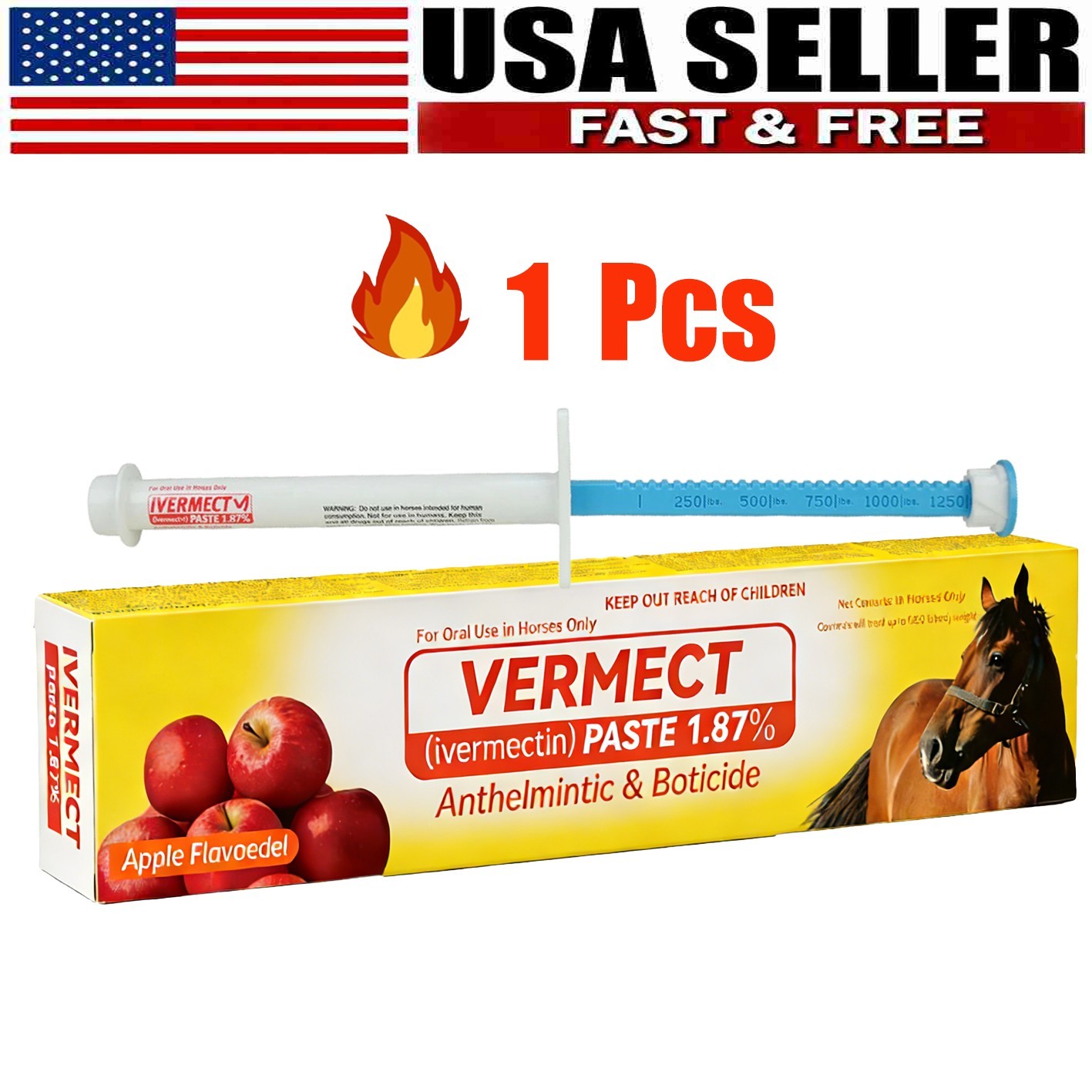 1 Pack In Box Paste Horse Dewormer Apple Flavor wormer EXP 01/2028