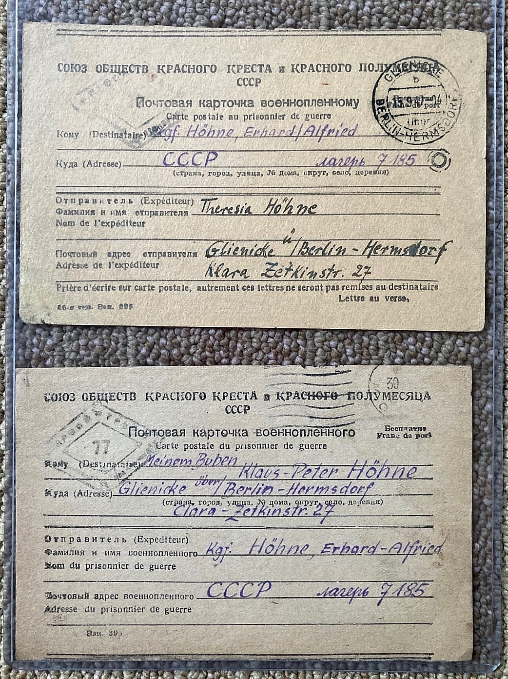 RARE! WW2 GERMAN PRISONER OF WAR FAMILY CORRESPONCE ARCHIVE (BERLIN-MOSCOW) 1946