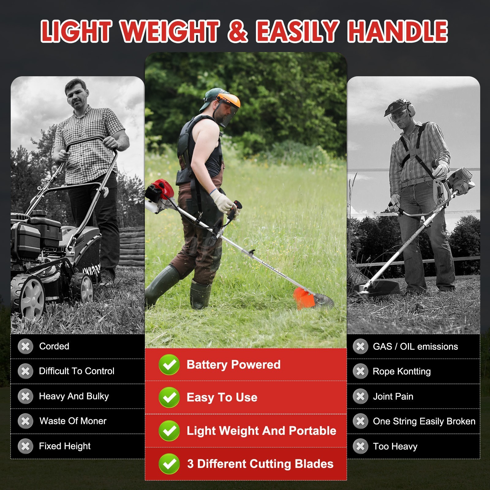 58CC 4 in 1 2-Stroke Grass String Trimmer Brush Cutter Gas Trimmer Weed Eater US