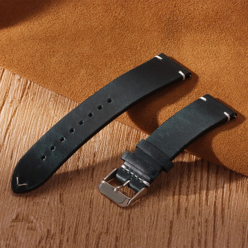 Retro Oil Wax Genuine Leather Watch Band 18 19 20 21 22 24mm Thin Cowhide Strap