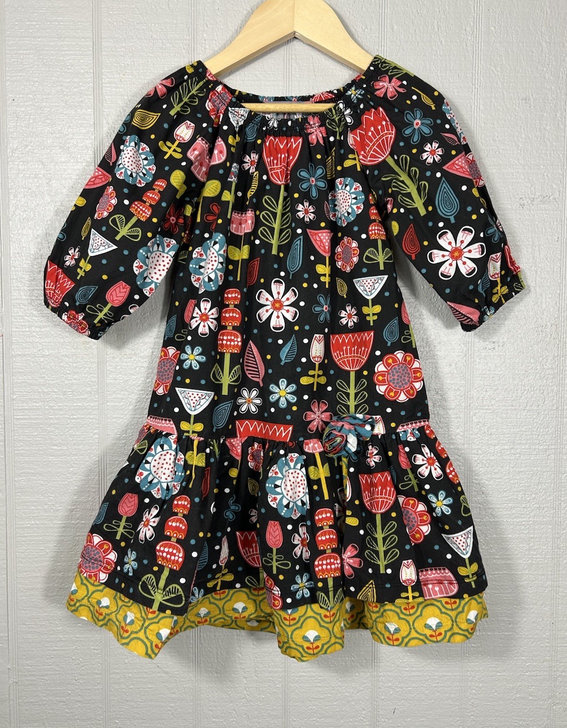 Jelly The Pug Girls 4T Poplin Fiesta Mindy Floral Boutique Dress Black EUC