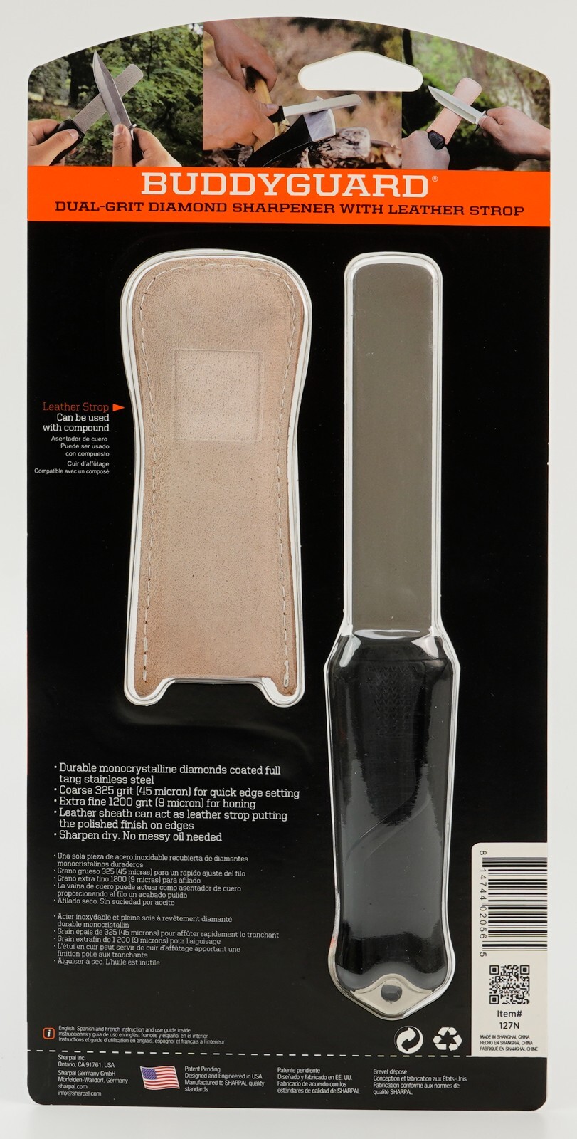 Dual-Grit Diamond Sharpening Stone with Leather Strop, Tool Sharpener for Sharpe