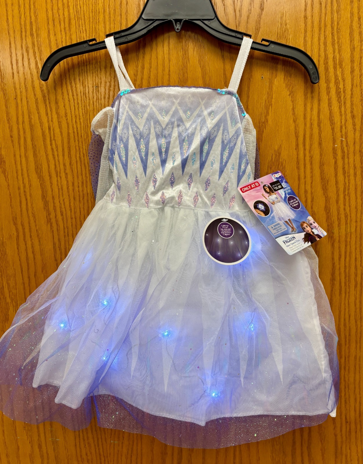 Frozen 2 Elsa Light up Kids' Costume Dress with Headpiece, Size XS (3T-4T), New