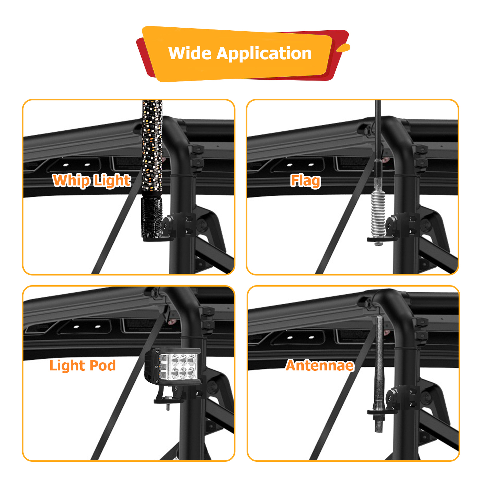 For CFMOTO UFORCE 600 1000 4PCS UTV LED Whip Light Mount Clamp Pro-fit Cage