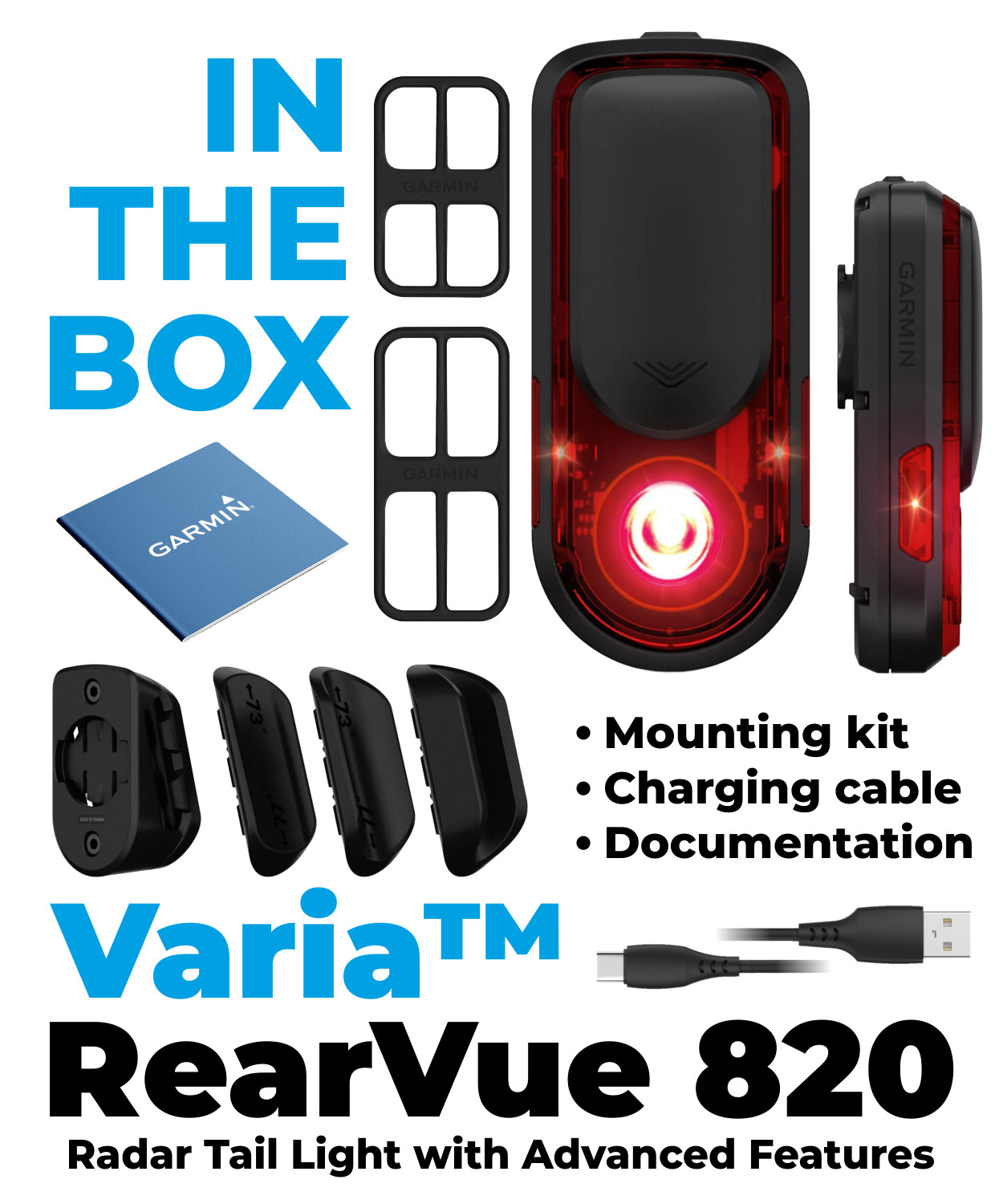 Garmin Varia RearVue 820 Advanced Rearview Radar & Tail Light for Cyclists