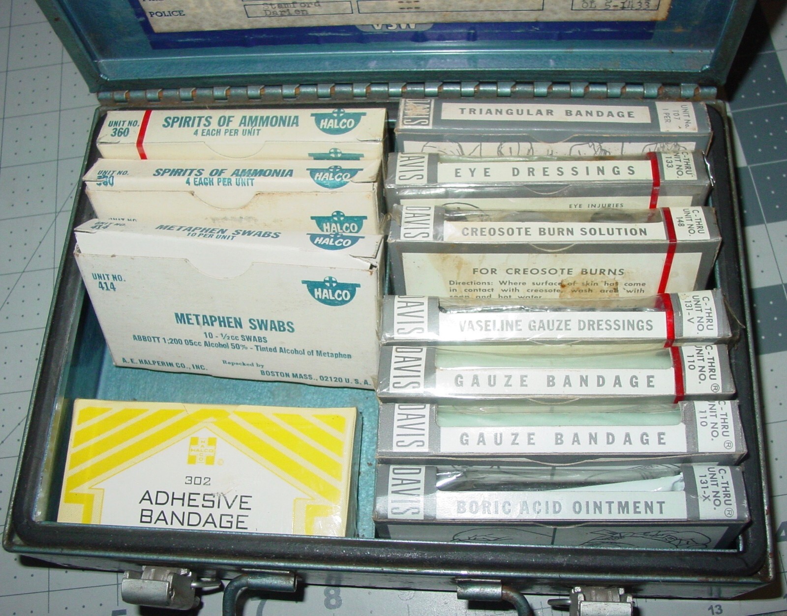 Vintage MSA Mine Safety Power Company Metal Mount First Aid Kit w/Contents USA