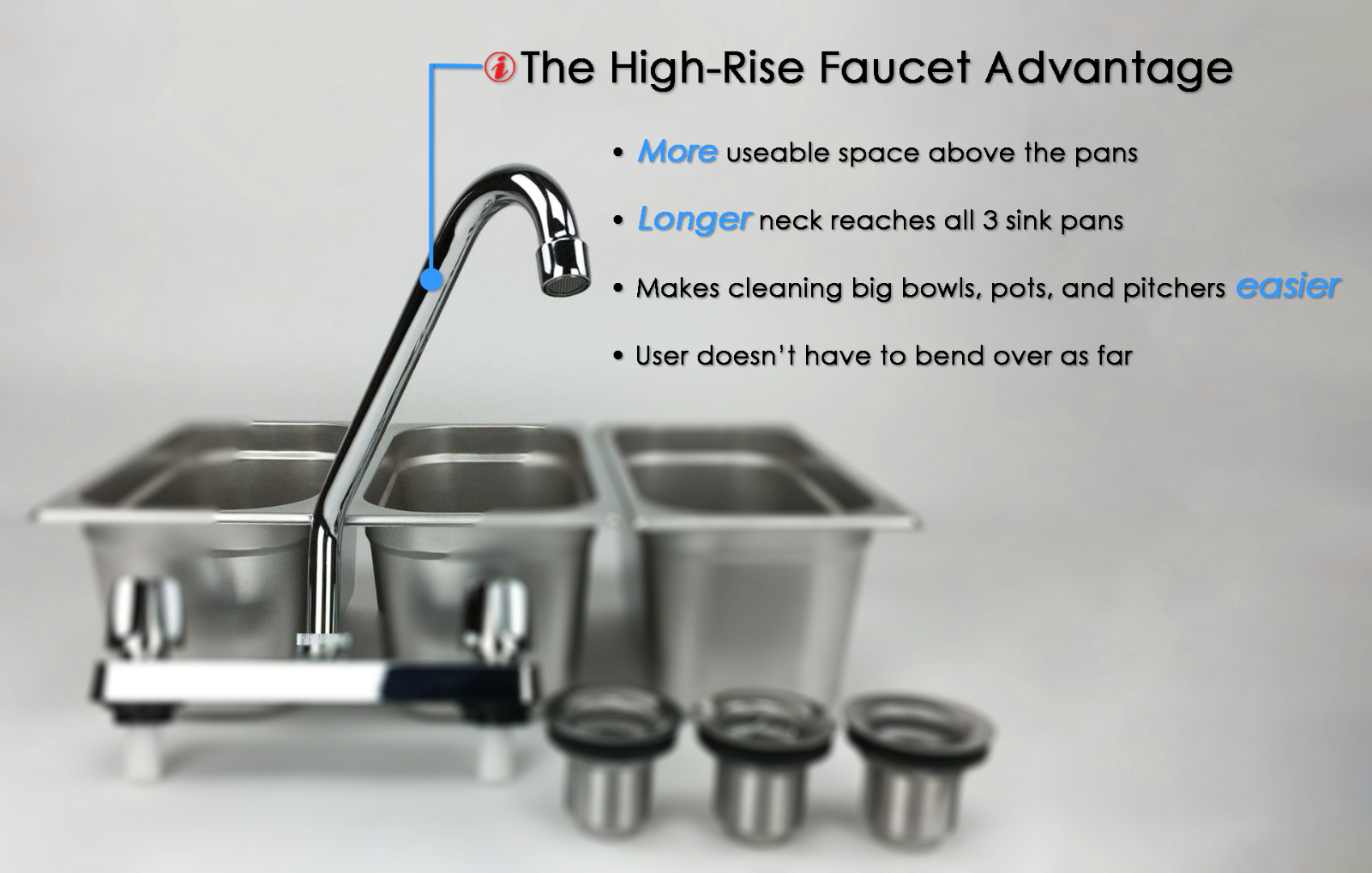 Concession Sink 3 Compartment Portable Food Truck 3 Small w/ Faucet Drain Traps