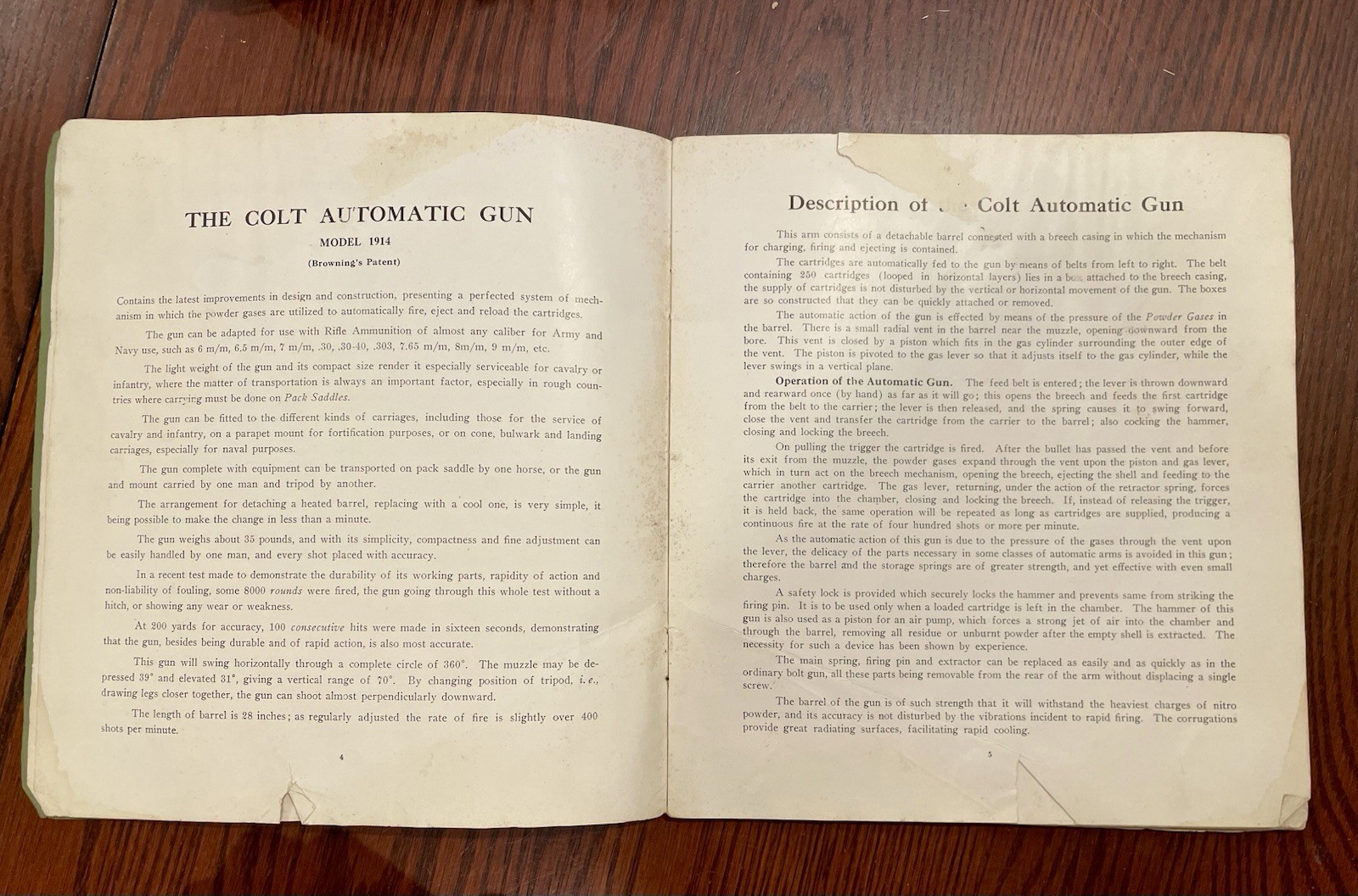 RARE~Antique~COLT’s AUTOMATIC (MACHINE) GUN MODEL 1914 MANUAL WW1~ORIGINAL!!