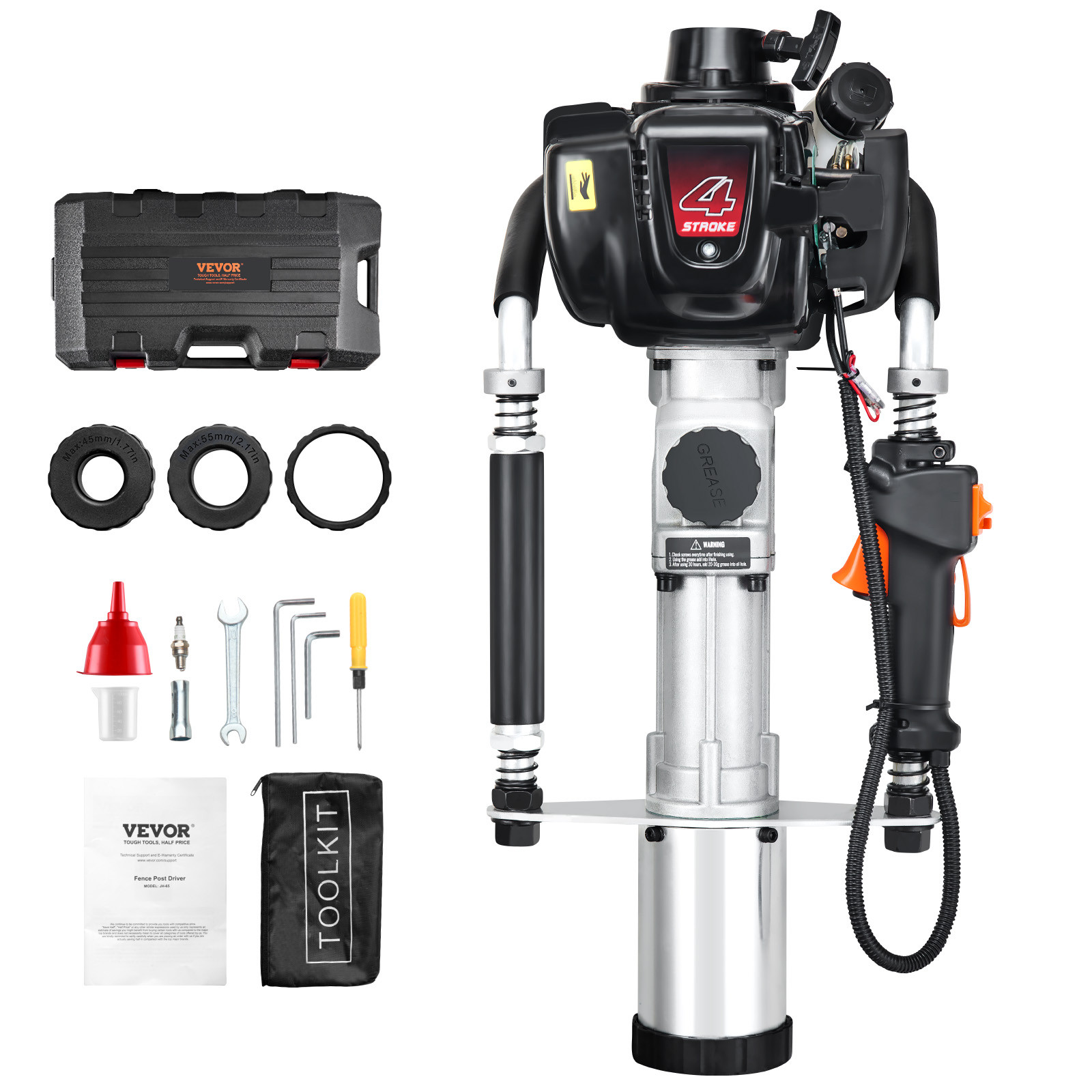 VEVOR 37.77cc Gas Powered T Post Driver 4 Stroke Fence Piling Pounder w/ 3 Head