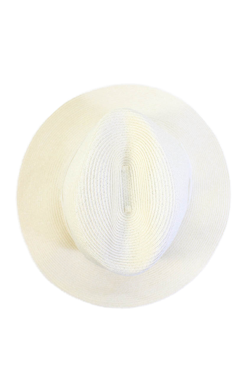 Gucci Womens GG Grosgrain Strap Woven Fedora Hat White Size Small