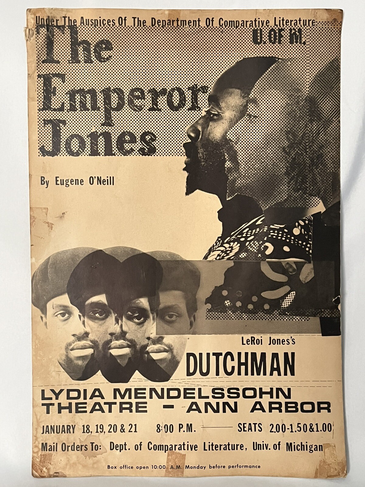 Vintage Rare 1964 LeRoi Jones Amiri Baraka DUTCHMAN U. Of Michigan Flyer Poster