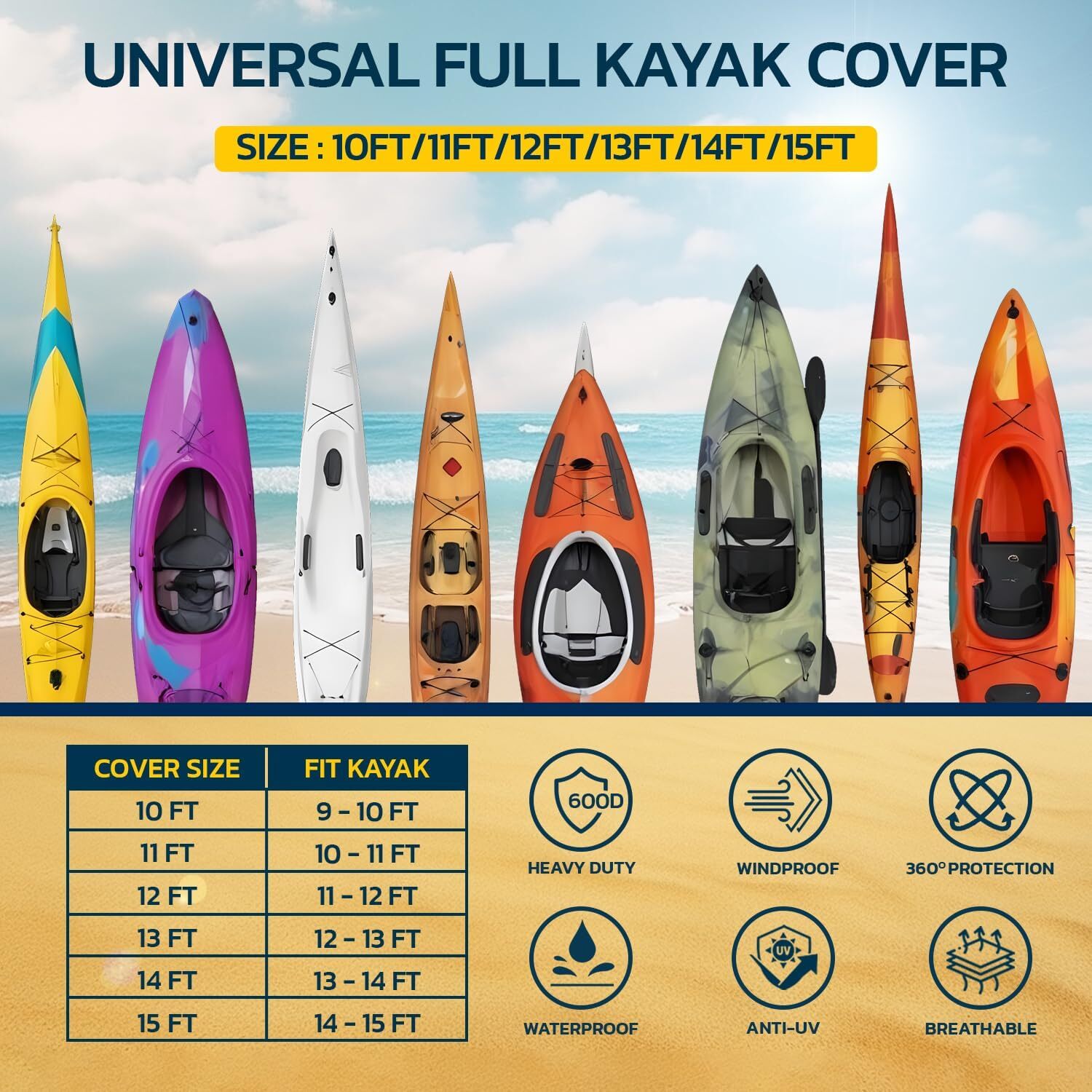 600D Waterproof Heavy Duty Trailerable 13Ft Kayak Covers for Outdoor Storage