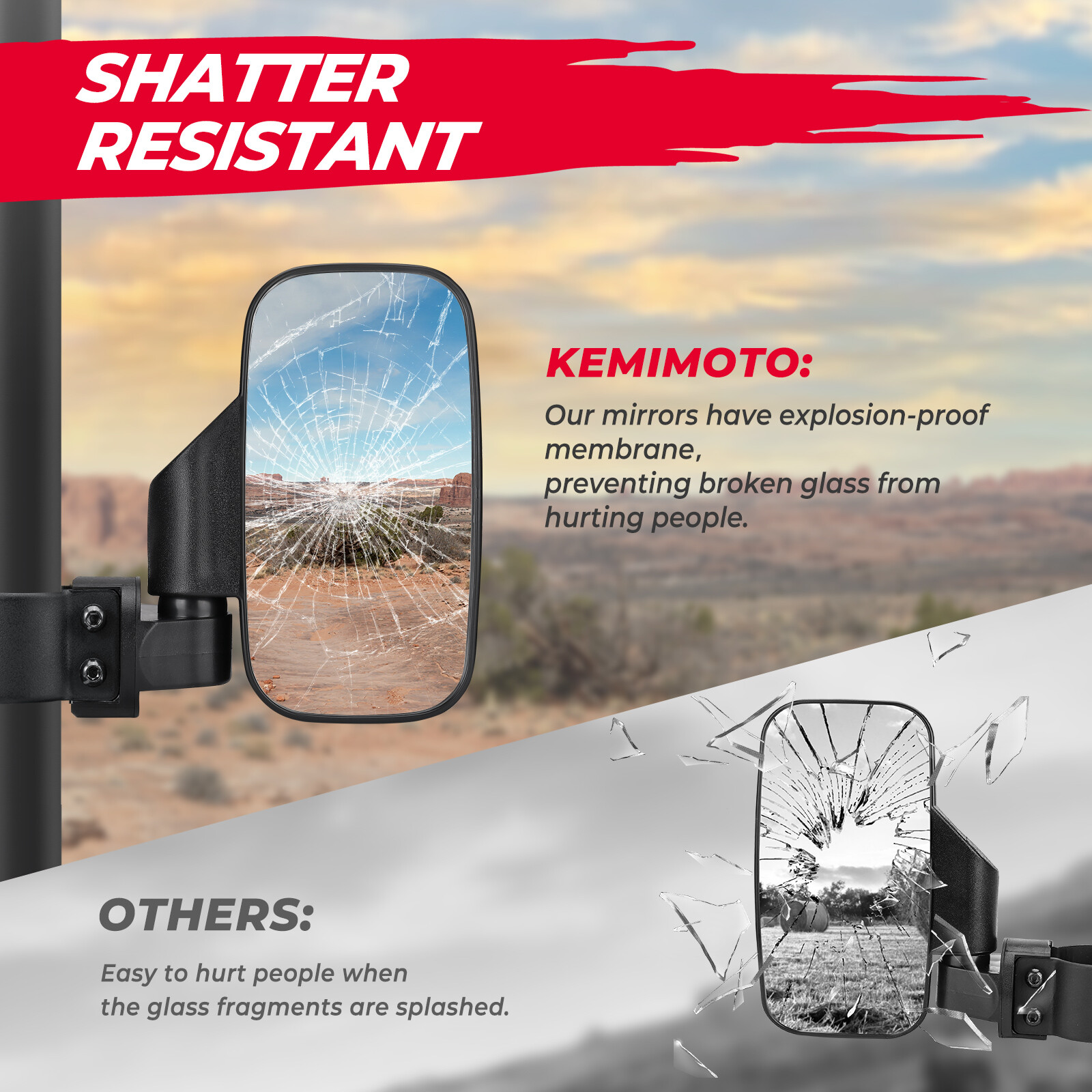 1.75"-2" UTV Rear View Side Mirrors For Kubota RTV 850 900 1100 1140 X-Series