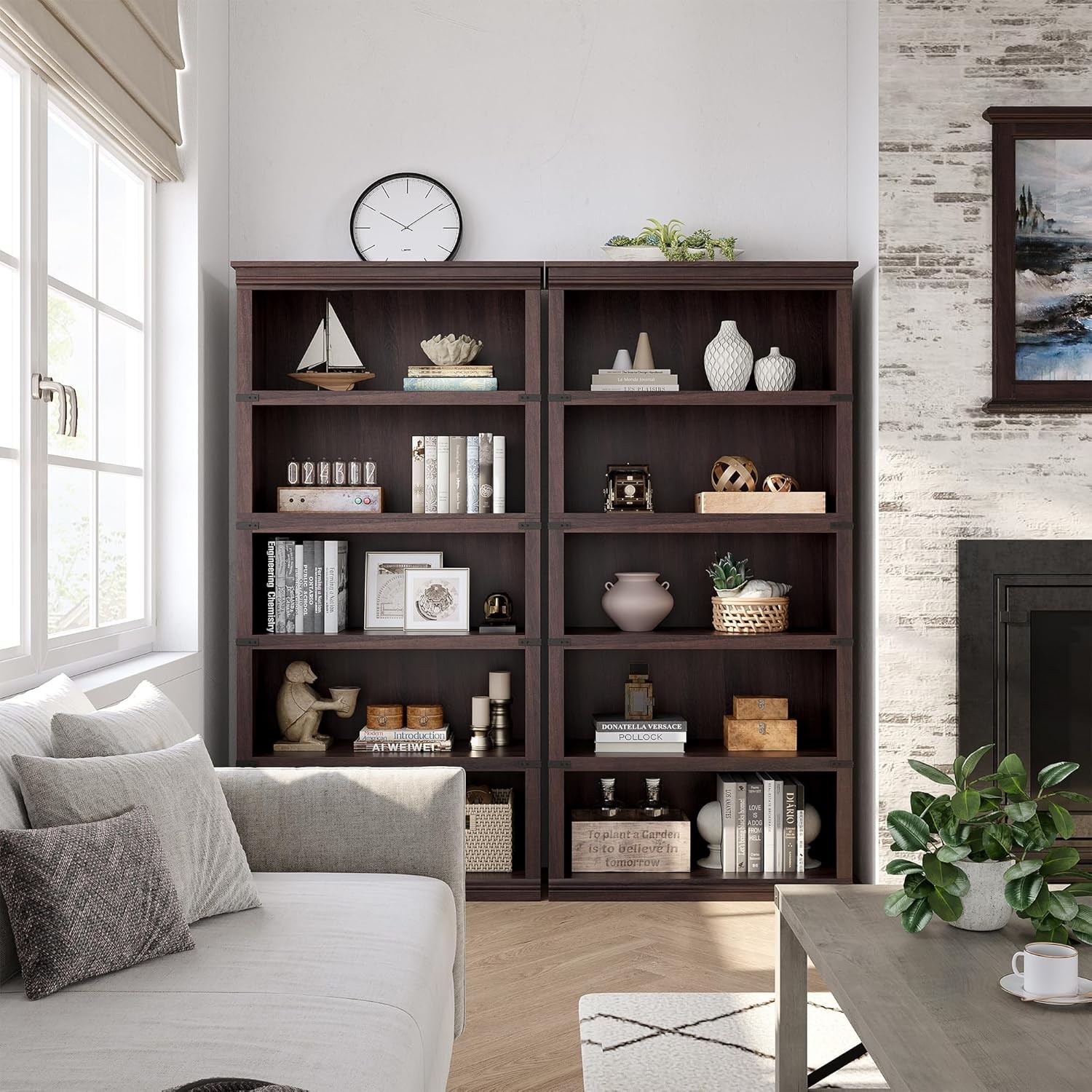 Cherry 5-Tier Wooden Bookcase with Open Display Shelves for Home Office