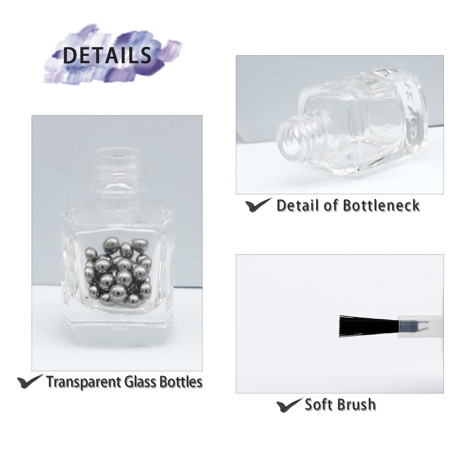 6PCS Empty Nail Polish Bottles with Funnel, Empty Fingernail Polish Bottles G...