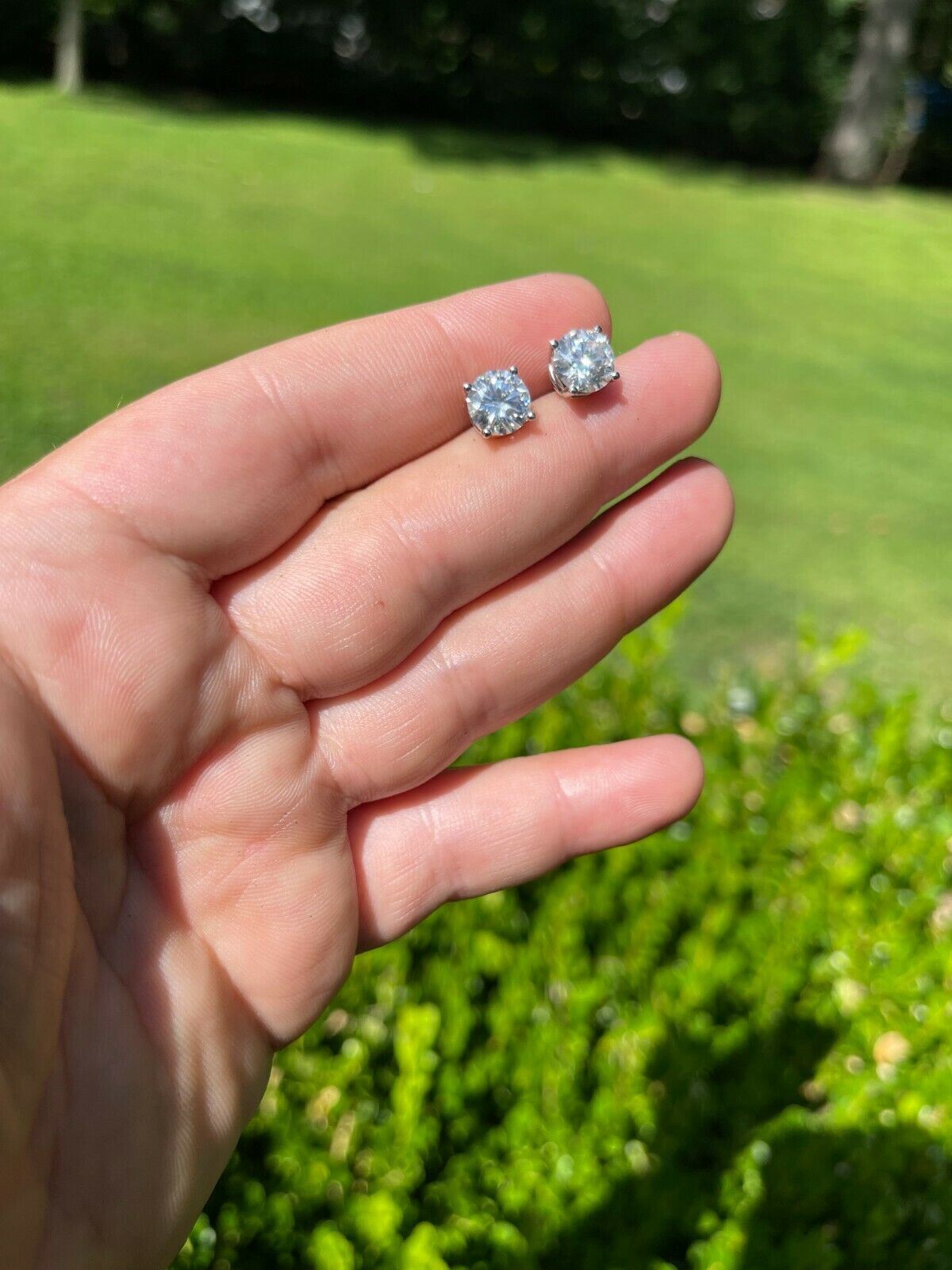 4ct TW Moissanite Screw Back Solitaire Stud Earrings - GRA Certified D VVS1 8mm