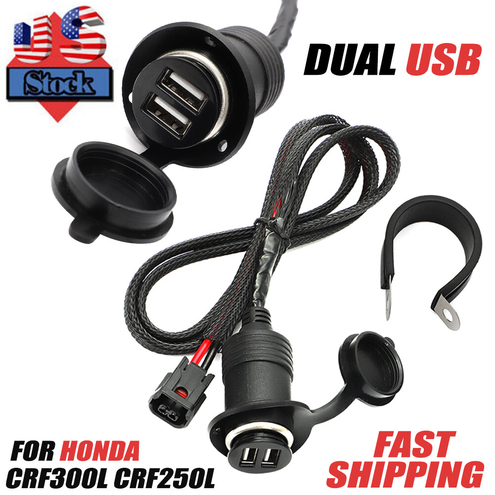 For Honda CRF300L CRF250L Rally Dual USB Accessory Outlet Socket 17on Power Port