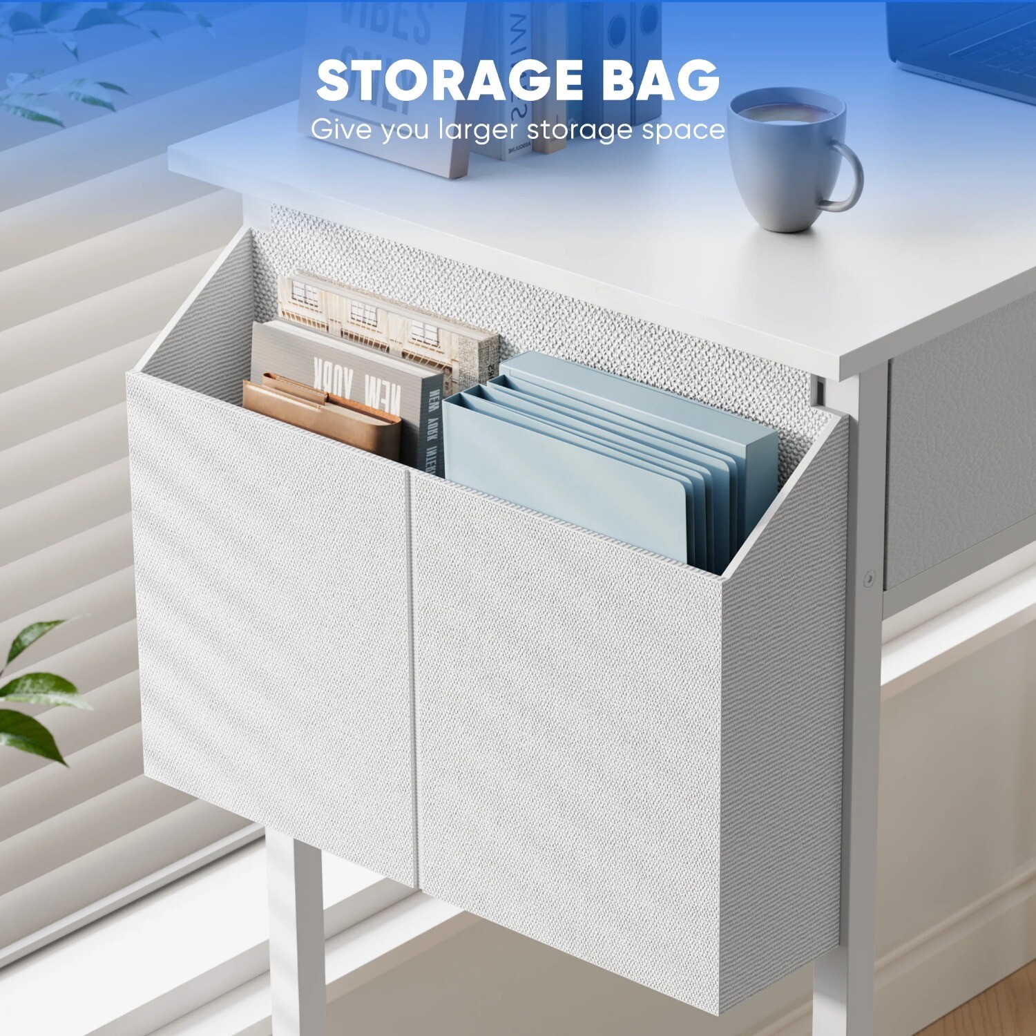 Office Computer Desk 32in Small Home Table with 2 Fabric Drawers & Side Bags