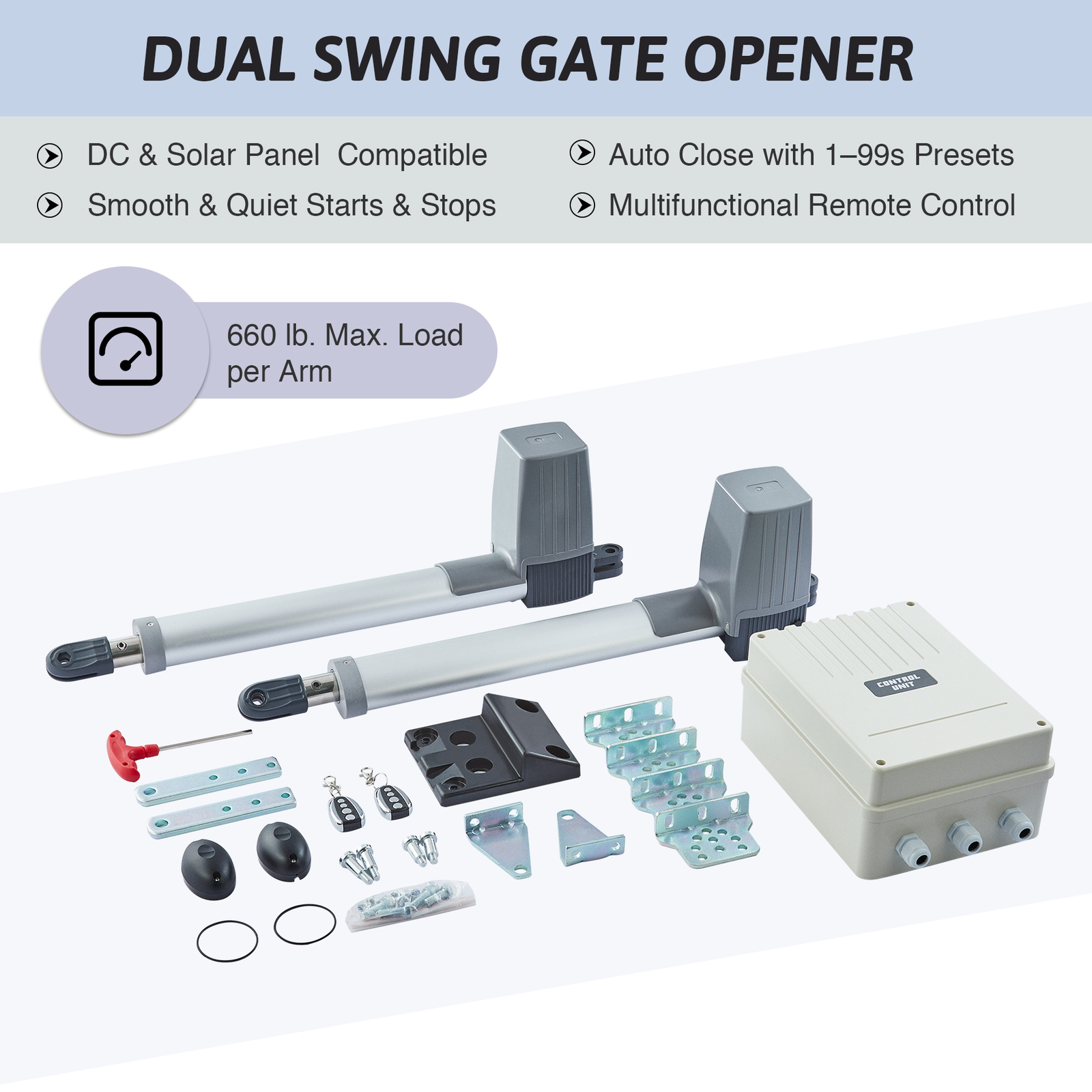 CO-Z Automatic Dual Arm Swing Gate Opener Kit 661 lbs w/ Remote Control DC Motor