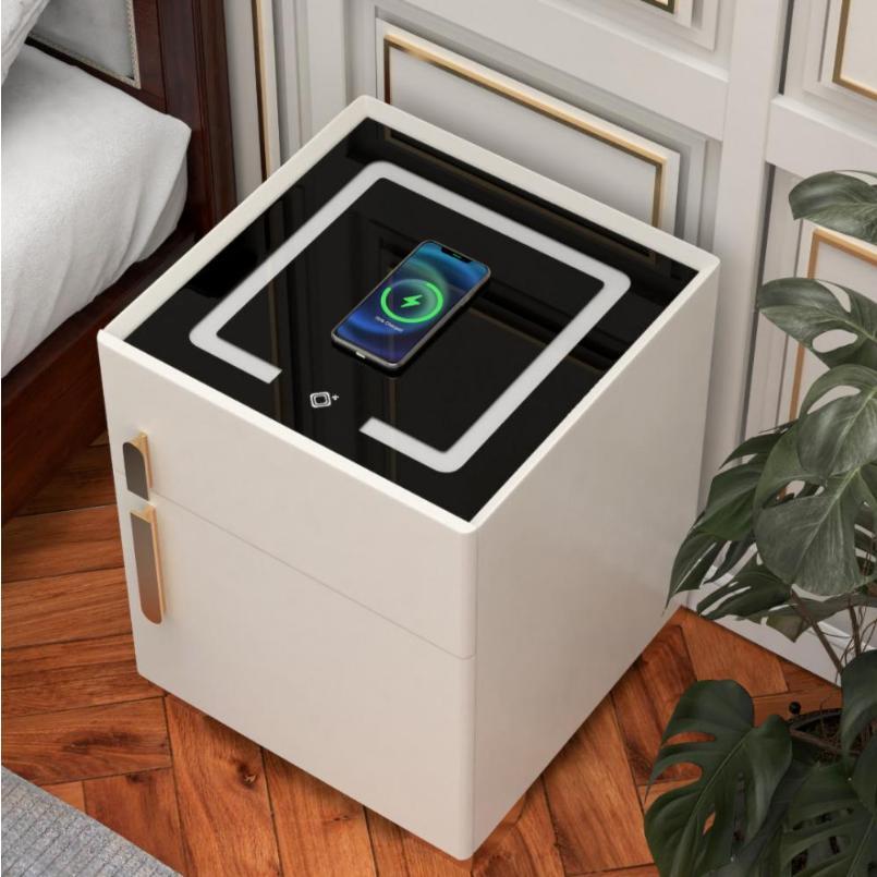Multifunctional Smart Nightstand Safe Lock Box 3-Color Light Wireless Charging