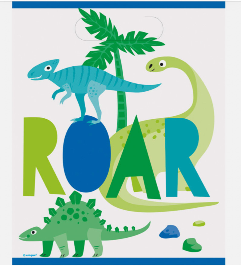 ROAR! Dinosaur - Party Plastic Loot Bags - Pack of 8 - Brand New