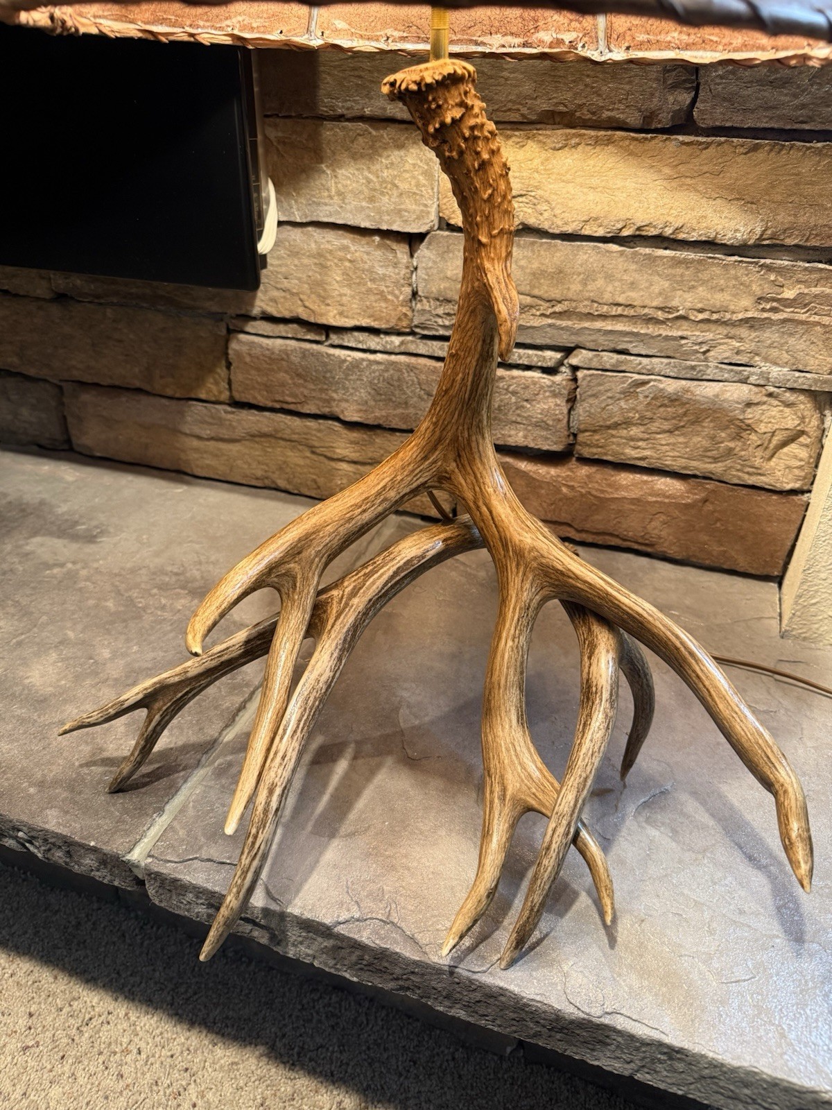 27” Large Trophy 5 Point Antler Mule Deer Vintage Lamp, Rawhide Shade