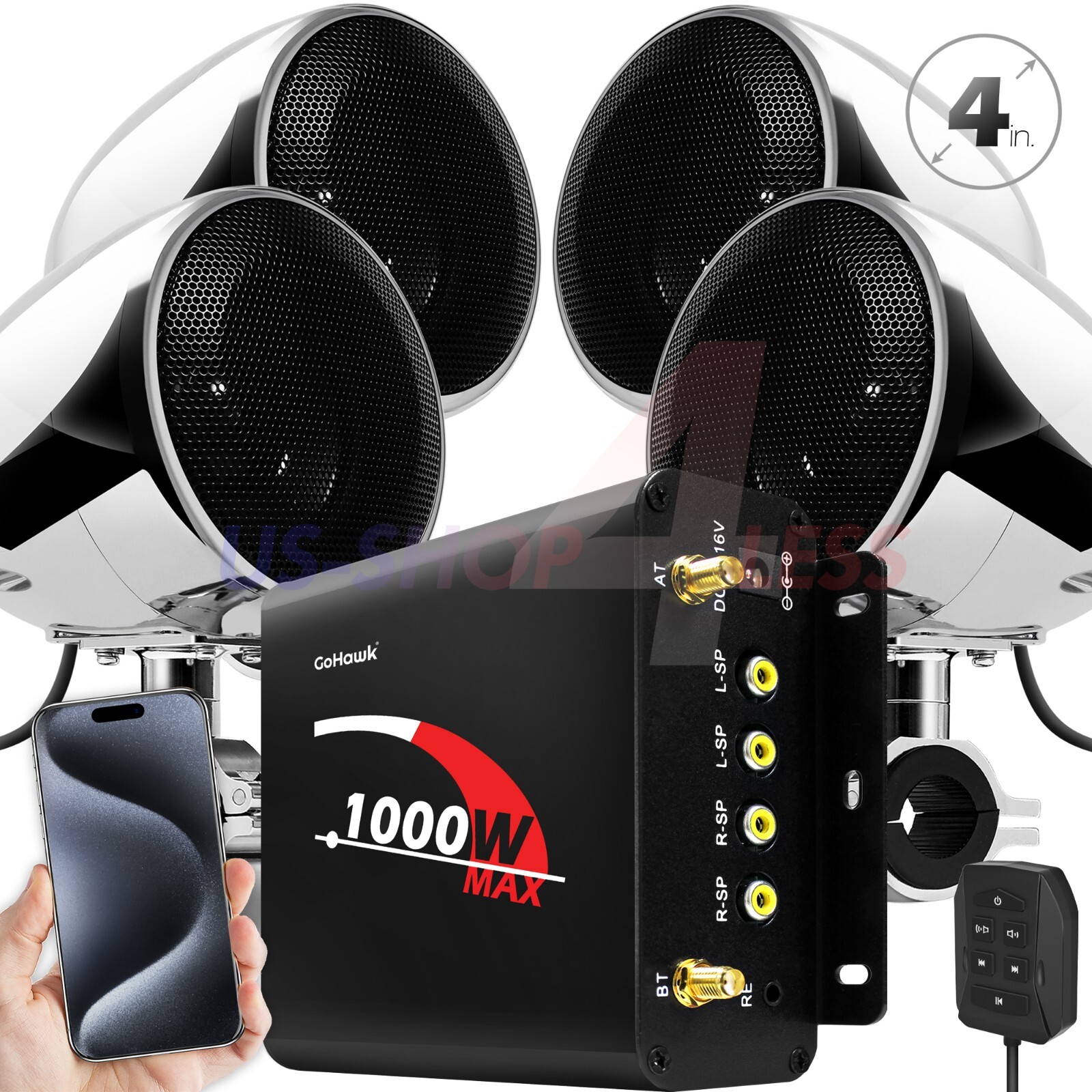 1000W AMP Waterproof Bluetooth Stereo 4 Speaker Audio System USB FM Radio Harley