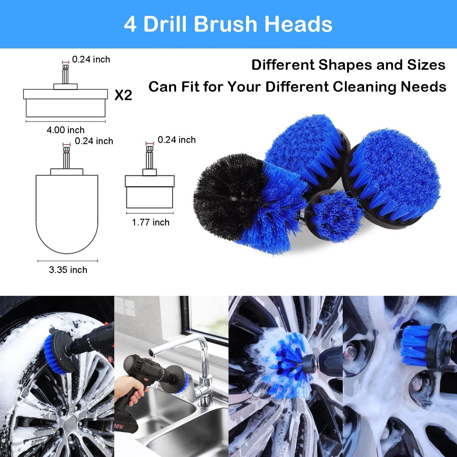 20Pcs Car Wheel Tire Detailing Brush Set Drill not include