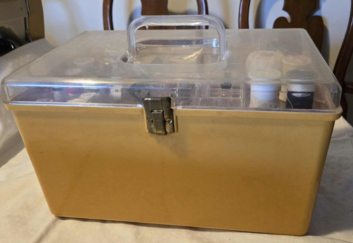 Wilson Wil-Hold Mustard Yellow Sewing Organizer, retro look, with Sewing Notions