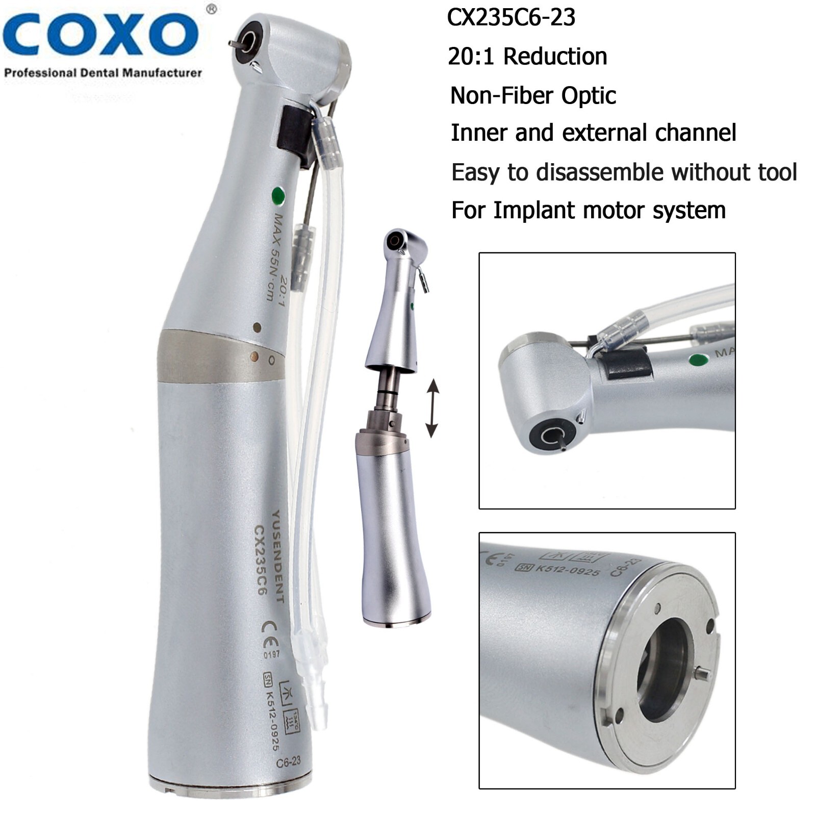 COXO Dental 20:1 Implant Surgical Handpiece Contra Angle Straight Fiber Optic