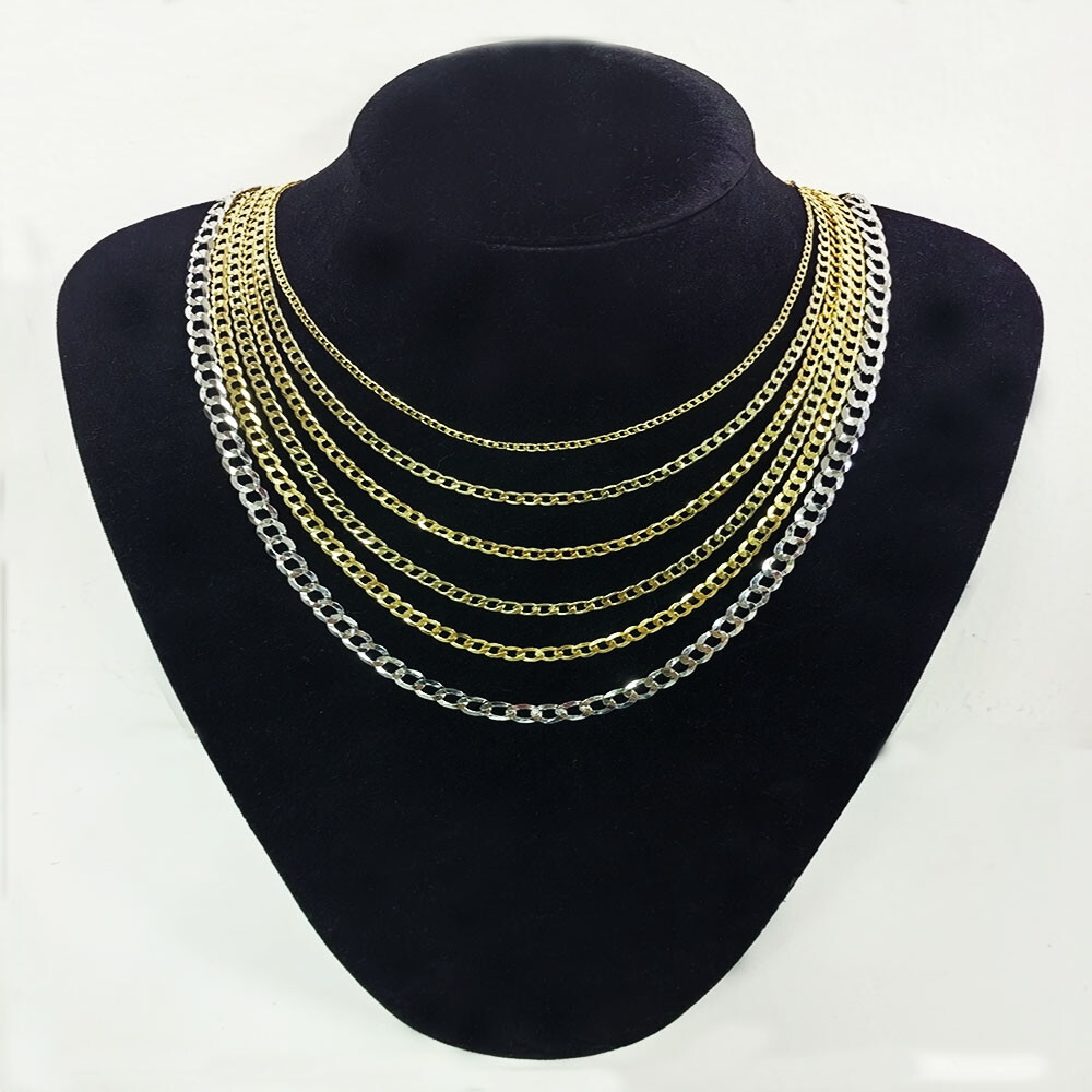 14K Real Solid Gold 2.5mm-7mm Cuban Curb Chain Necklace with Lobster Claw Clasp