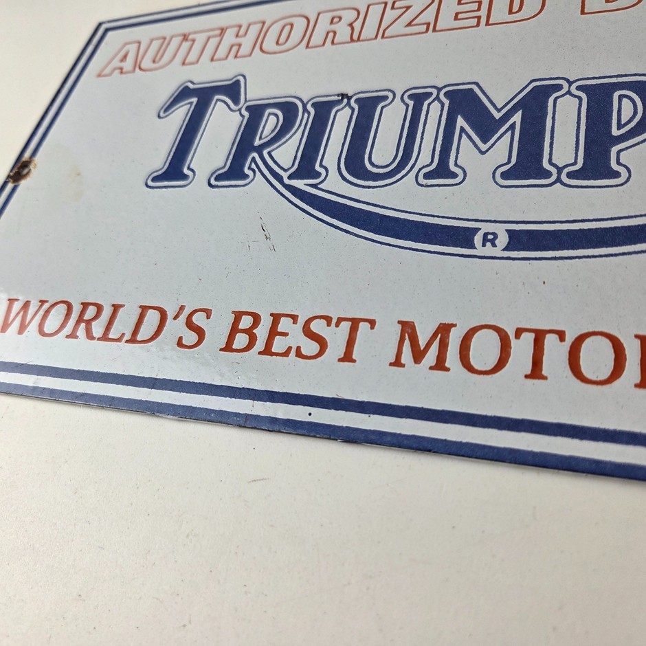 Vintage Triumph Motorcycles Sign - Gas Service Pump Porcelain Gasoline Sign