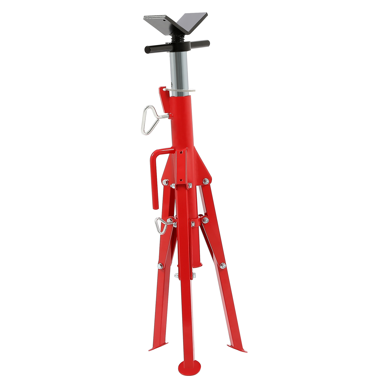 V-Head Pipe Stand Folding Tripod Jack 28"-52" Height 12" Pipe 2500LB Steel Red