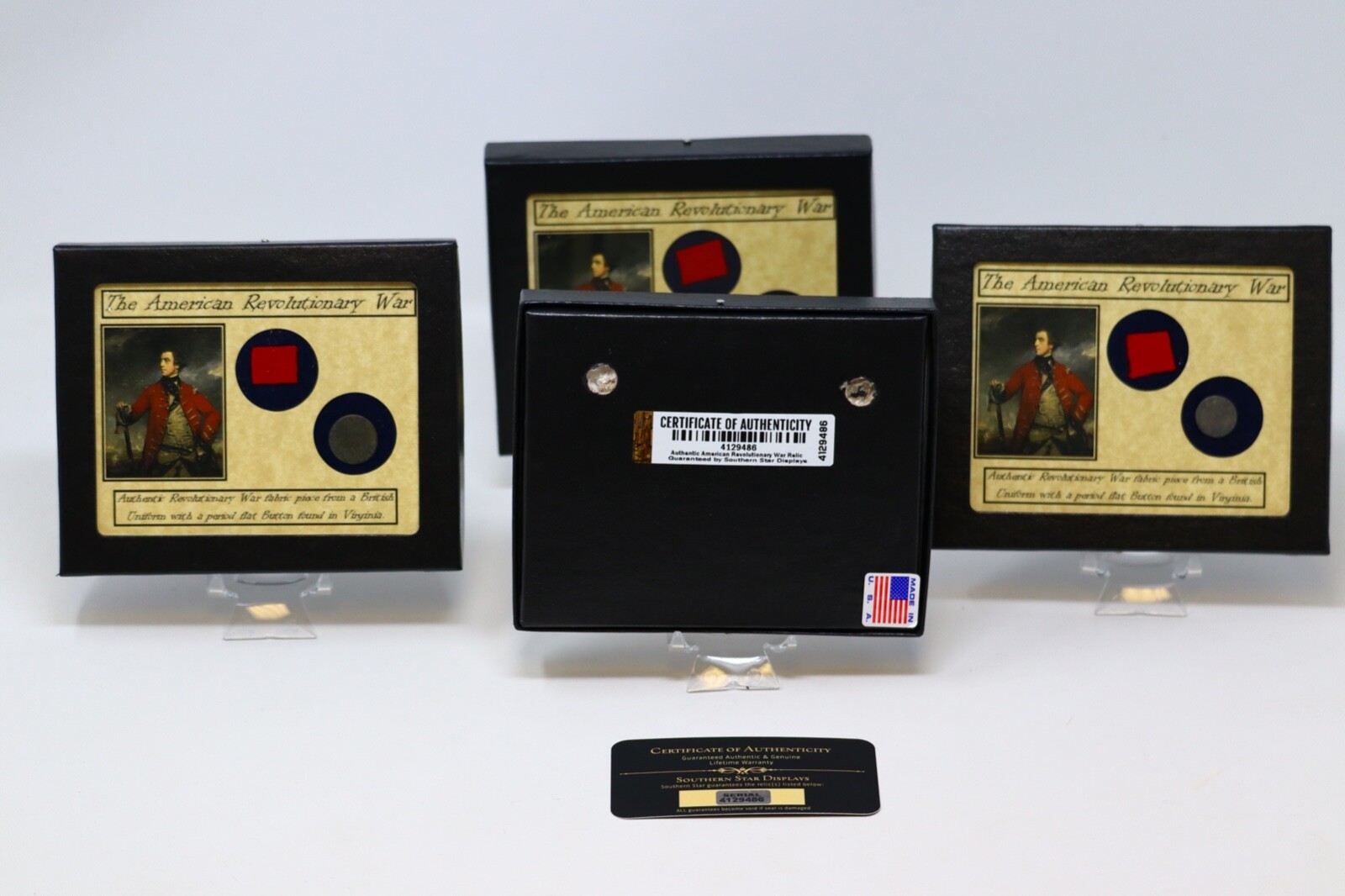 Authentic Revolutionary War Fabric Piece from British Uniform w/ Button in Case