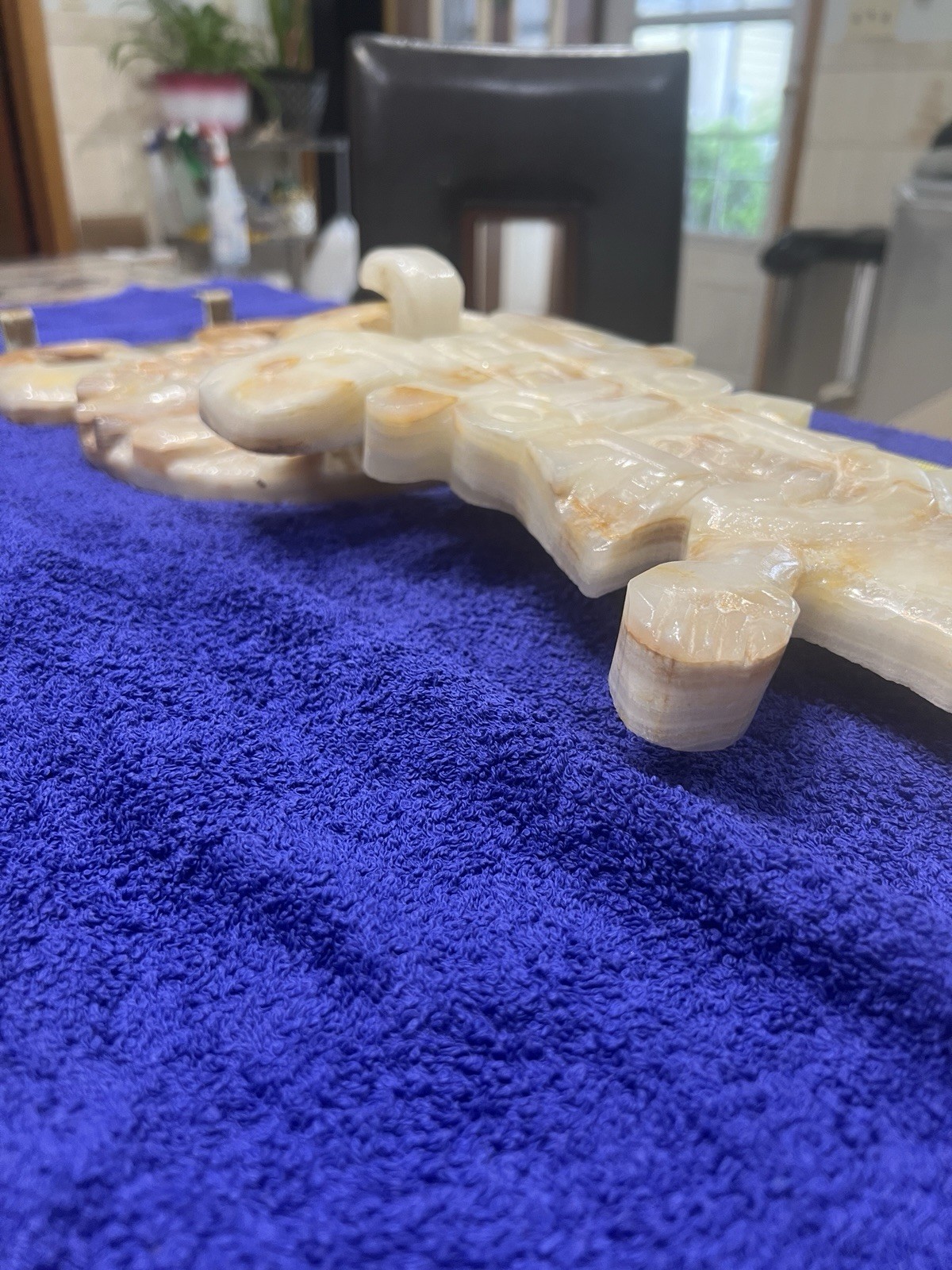 Aztec Mayan Marble/Onyx Large Stone Hand Carved Wall Hanging 33” Long W/bracket