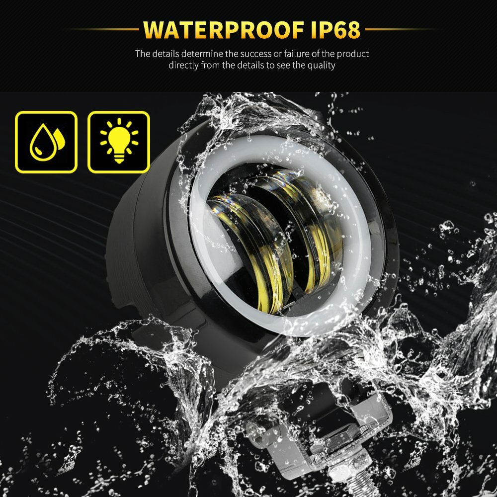 2pcs LED Halo Spot Light Motorcycle Bike Headlight Fog Light Blue Driving Lamp