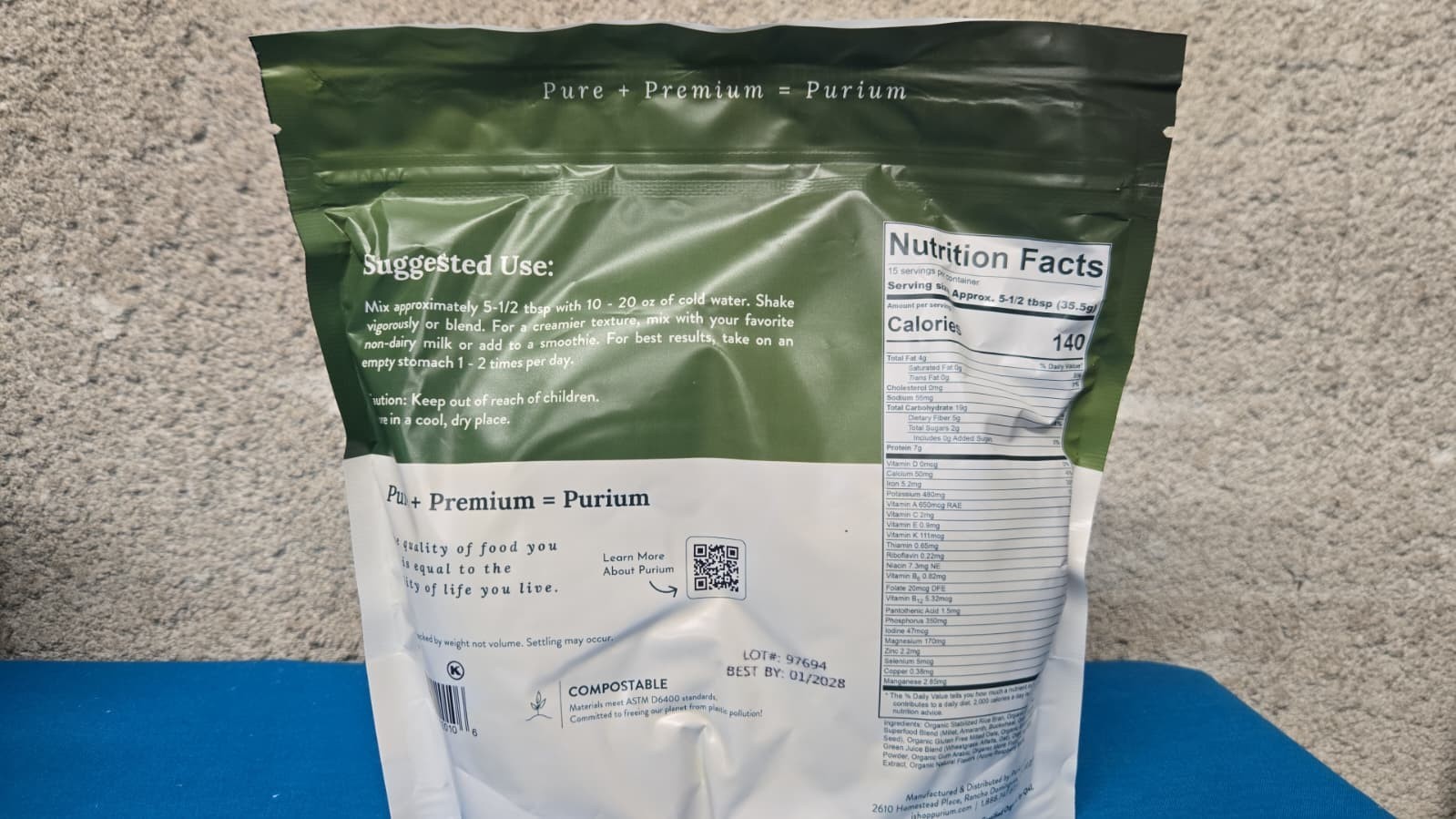 Purium Power Shake Vegan Meal Replacement Gluten Free Apple Berry Flavor 532.5 g