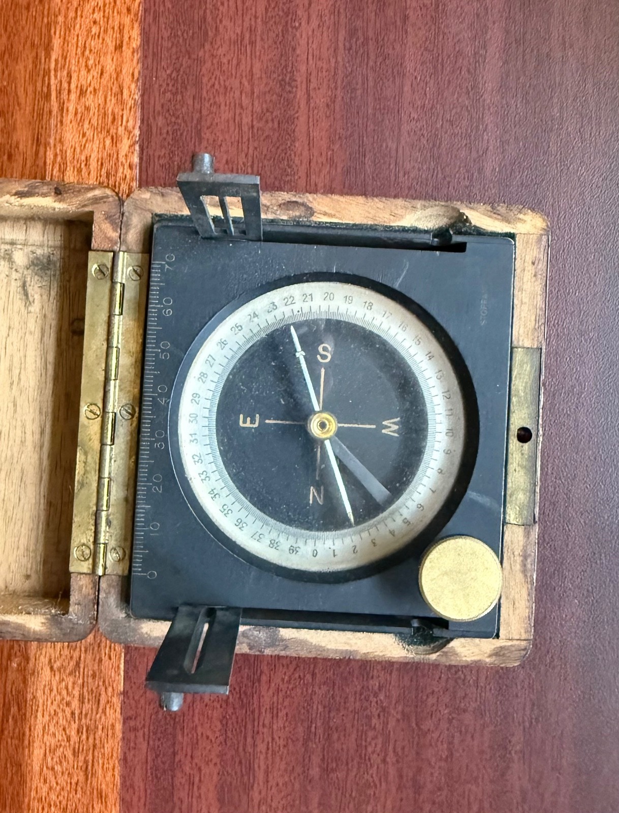 Vintage Stoppani Engineering/Transit Compass Antique Wooden Case Works! Good!