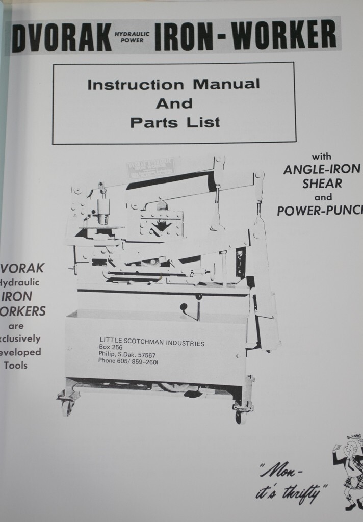 Little Scotchman Dvorak Iron Worker Operators and Parts Manual