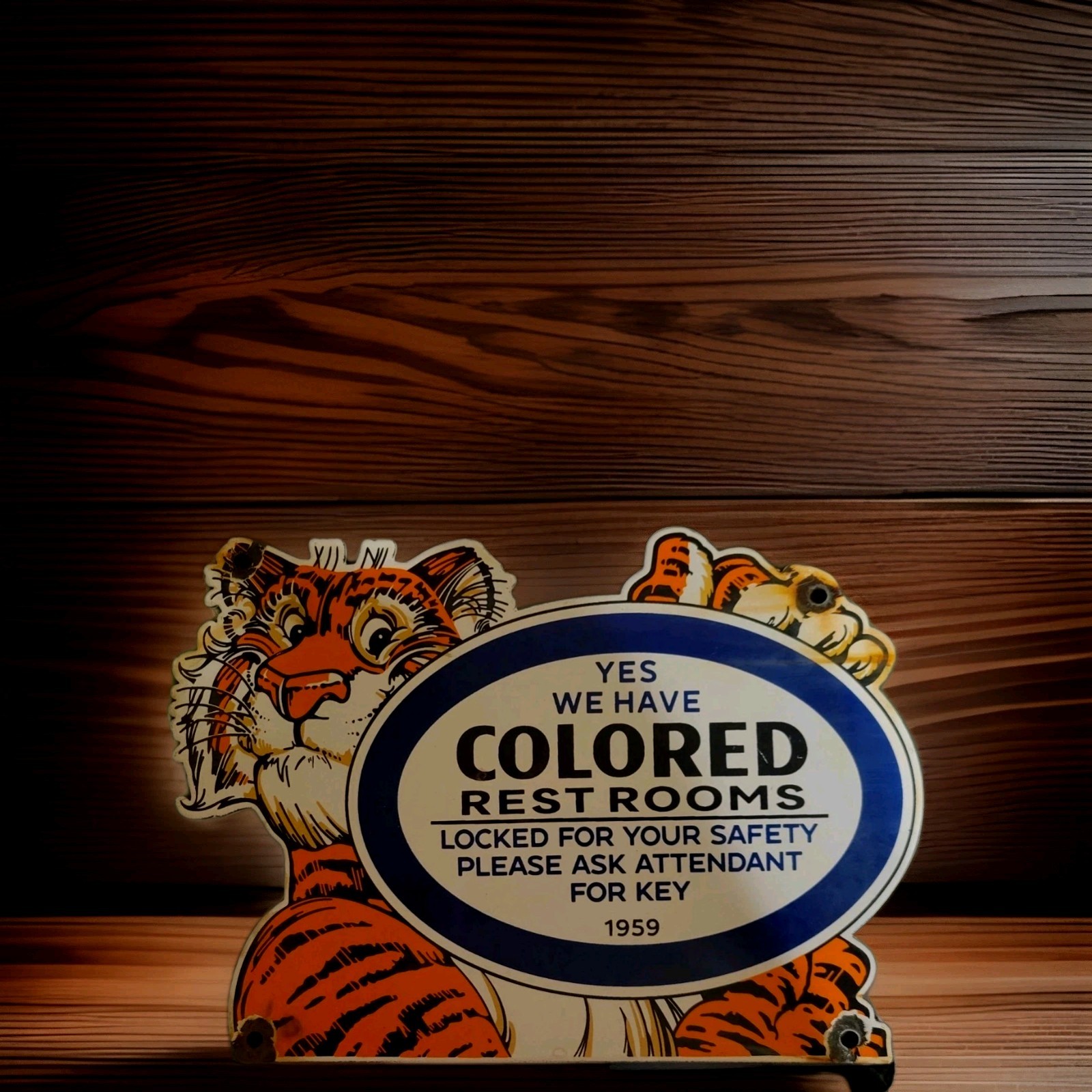 Vintage Esso Gasoline Porcelain Sign 1959 Restroom Key Gas Station Attendant Key