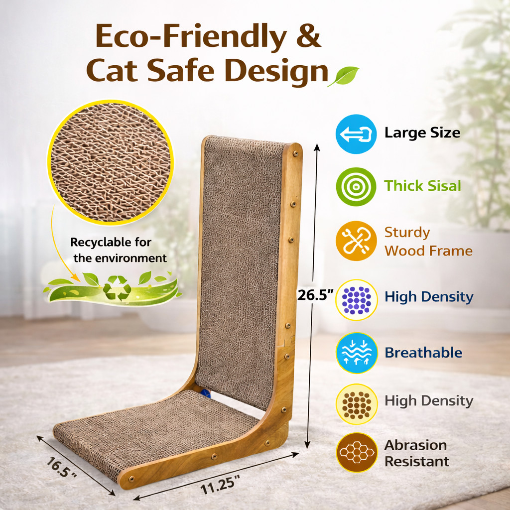 SnuggleSpruce Cat Scratcher, Cardboard Scratching Post Pad, L-Shape, Neutral