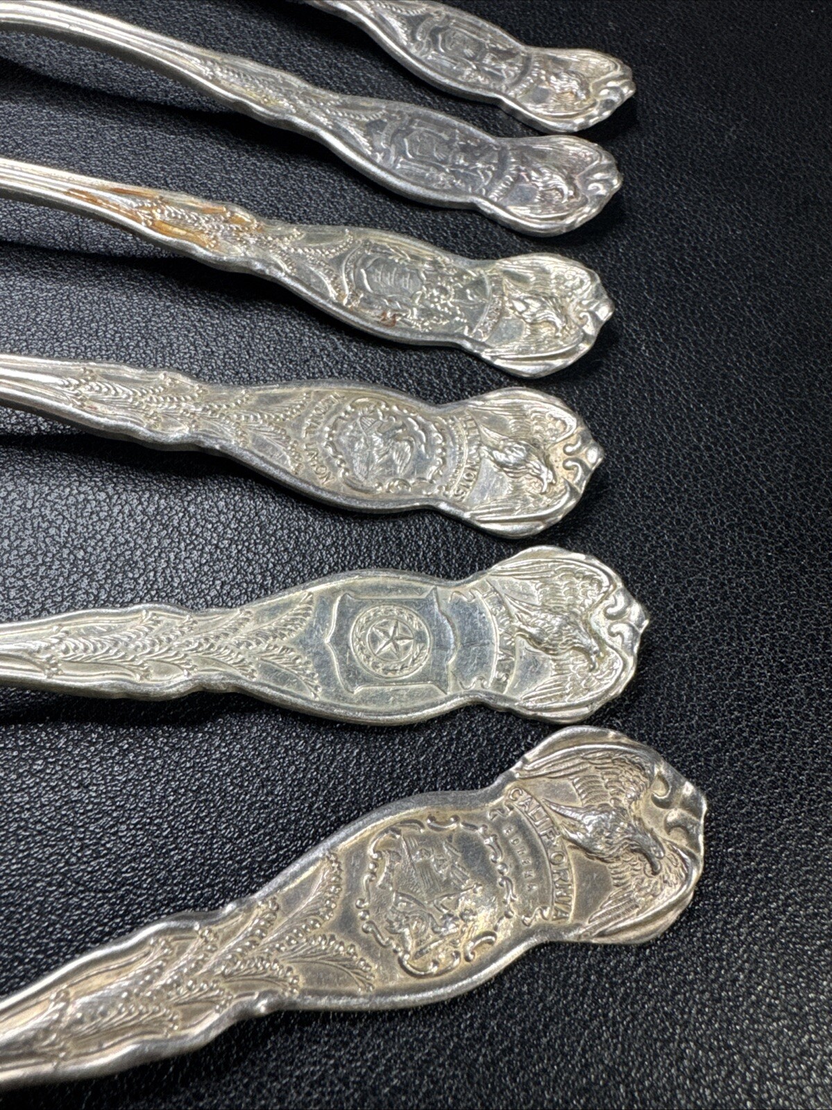 6 VTG WM Rogers International IS Silver Plated State Spoons NYx2, IL, TX, NJ, CA