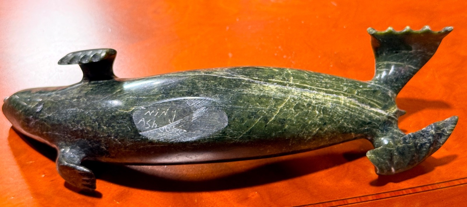 Inuit Serpentine Seal (Otter?) 11" - Signed Ning Ashoona, Beautiful