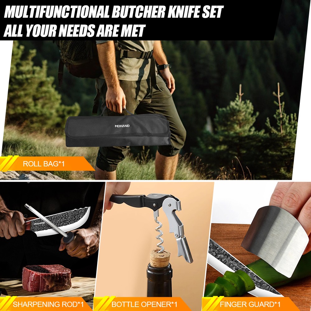 14PCS Butcher Knife Set, Chef Knife Set with Bag Hand Forged Kitchen Knife Set