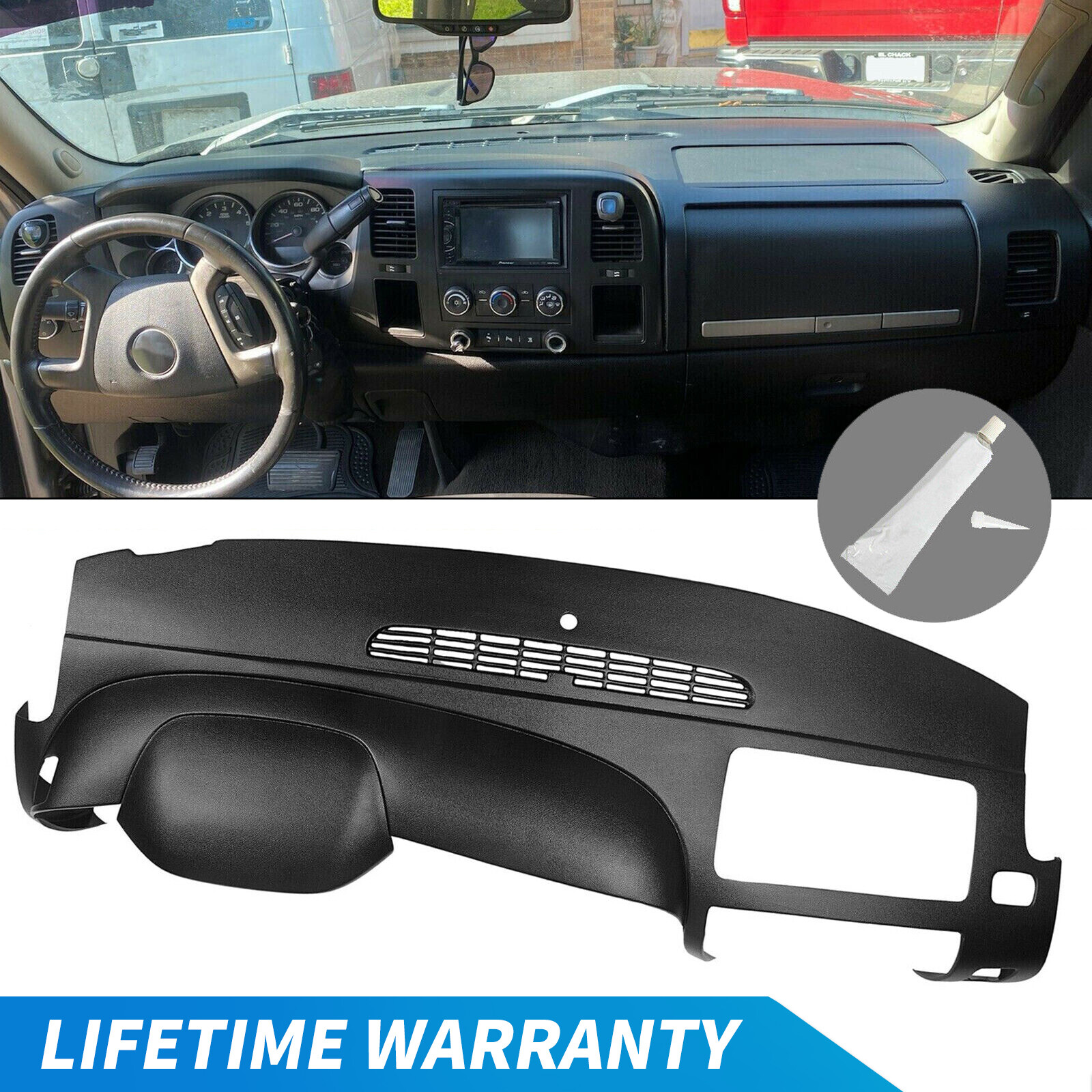 Black Dash Cover For 2007-2014 Silverado 1500 LS LT 1-Piece Textured Overlay