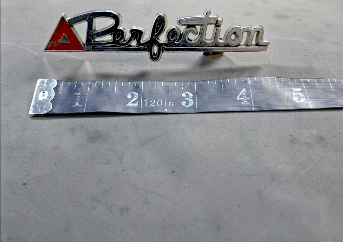 Vintage Perfection Heater Script Emblem Badge 4.5" Perfection Stove Co Cleveland