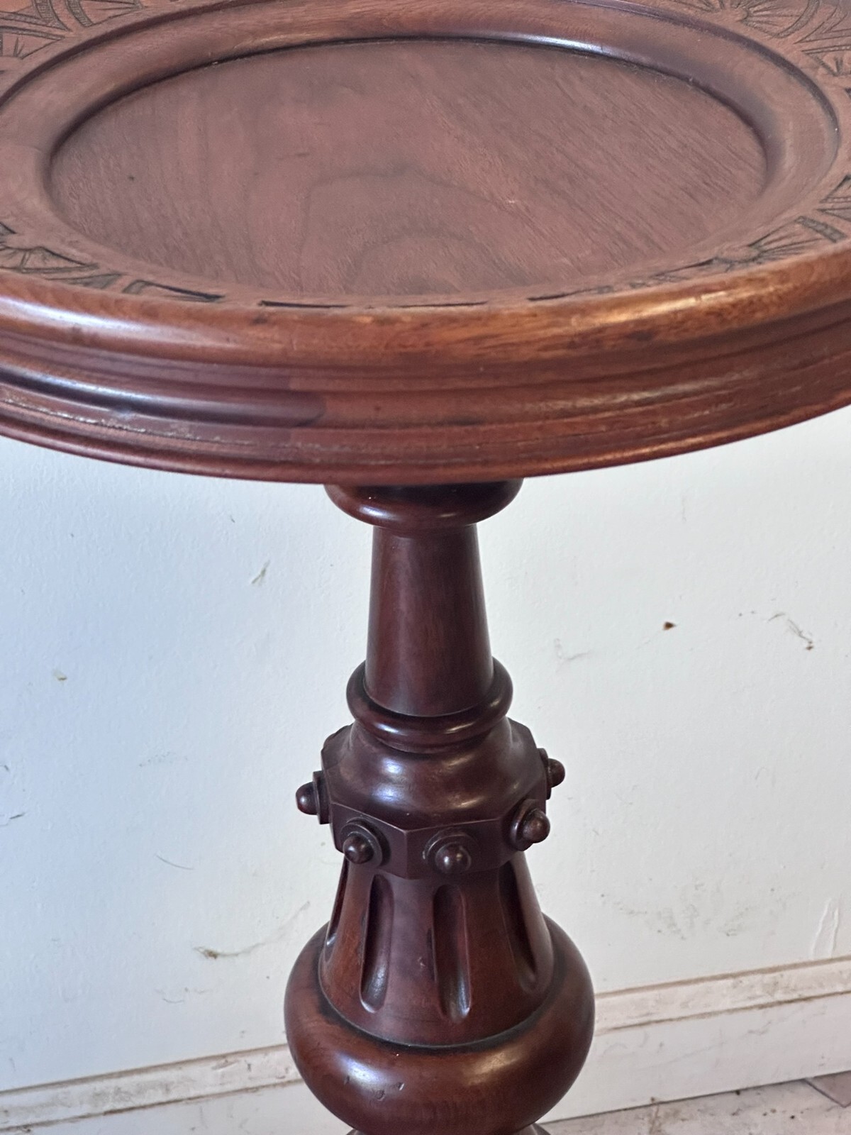 Antique Rennaissance Revival Victorian walnut stand Card Table Pedestal 1870