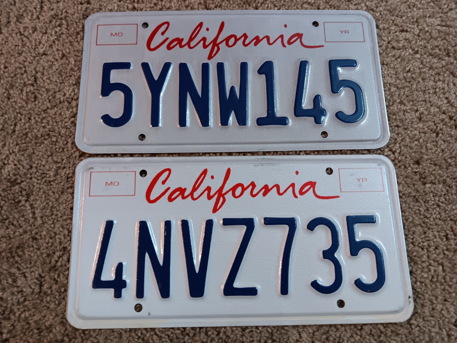 Two California License Plates - 2000s - 5 YNW 145 and 4 NVZ 735