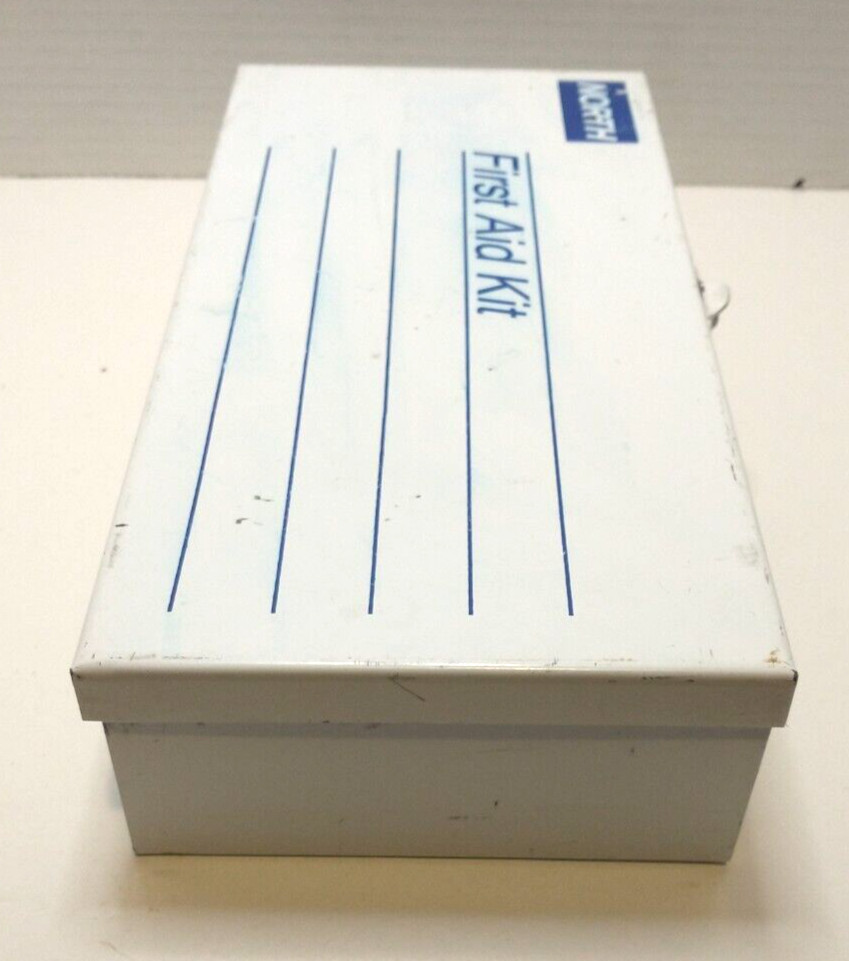 Vintage - North First Aid Kit - Metal Storage with Contents and 1st Aid Guide