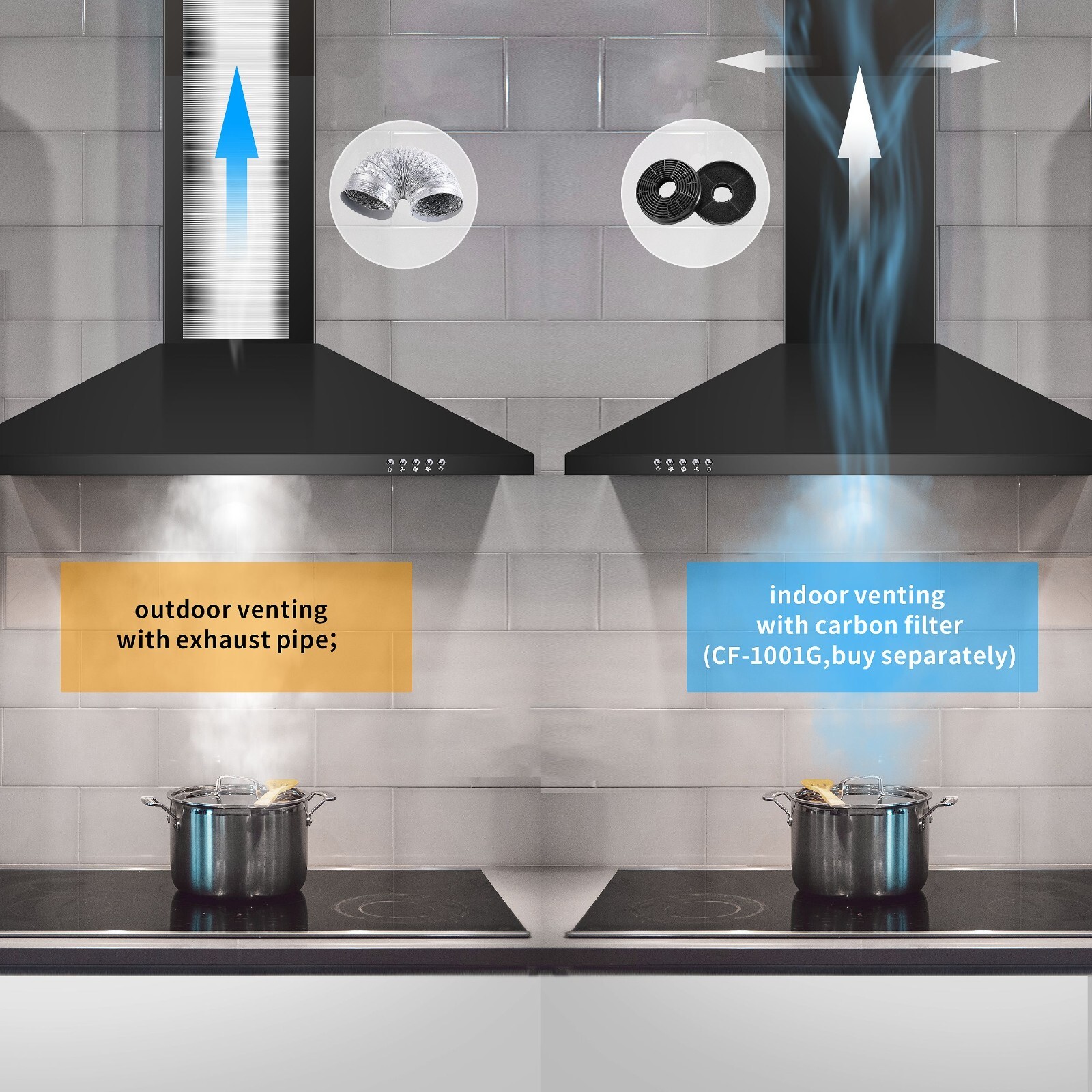 30in Wall Mount Range Hood 450CFM Power Exhaust Fan w/LED Kitchen Stove Fan